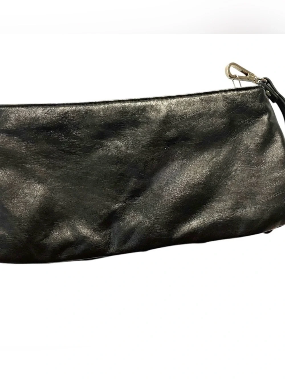 Black Ruched Faux Leather Wristlet Clutch Purse | Soft Slouchy Evening Bag